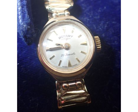 Rotary 9ct gold ladies wristwatch on a 9ct gold bracelet, 15.5 g, in original box with invoice for 1965