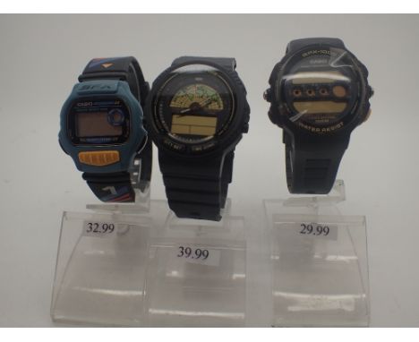 Three Casio new old stock wristwatches, requires battery
