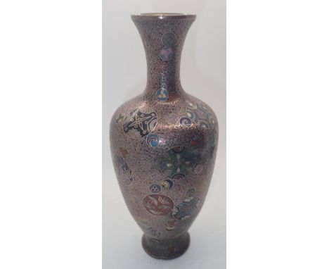 Oriental brass and enamel clisonne bottle vase, H: 25 cm 