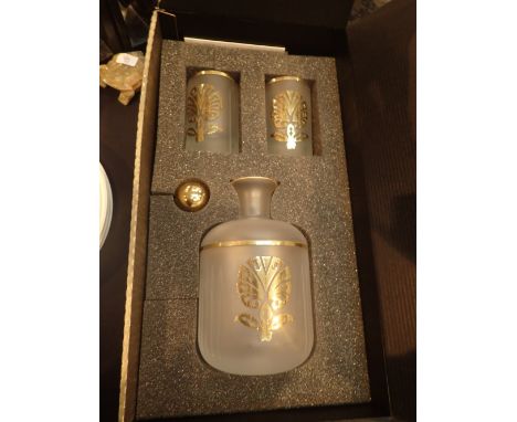 Boxed Turkish glass decanter and pair of glasses