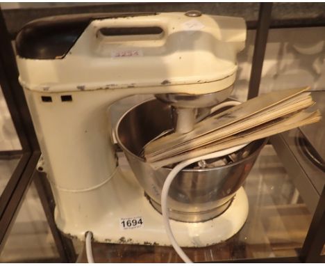 Early Kenwood Chef model A700 with K beater, balloon whisk, dough hook, stainless steel bowl, instruction and recipe book 