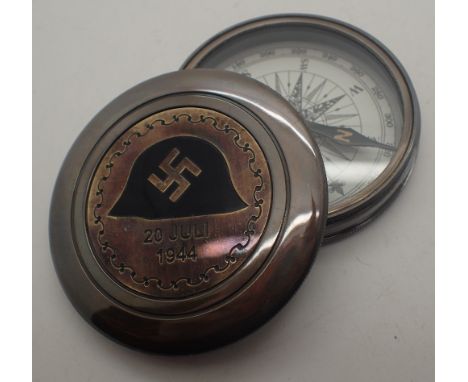 Brass screw top compass with swastika markings, D: 78 mm