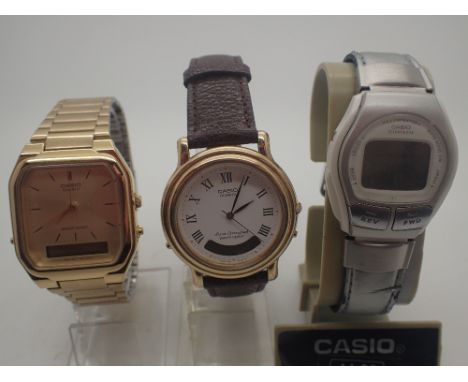 Three Casio new old stock wristwatches, requires batteries