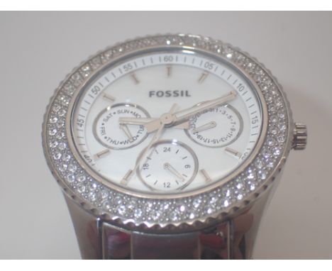 Stone set Fossil watch with mother of pearl dial