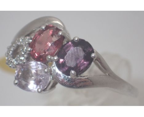 925 silver multi coloured stone set ring, size T/U