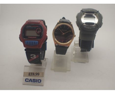 Two Casio and one Ingersoll new old stock wristwatches, require batteries