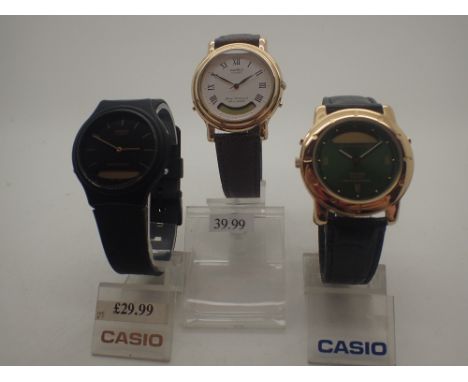Three Casio new old stock wristwatch, requires batteries