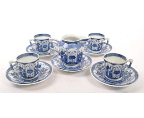 An early 20th Century Dutch chinoiserie porcelain Lange Lijs Chinese blue and white part coffee service by Mosa Maastricht in