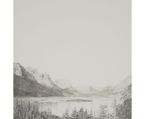Paula Vahn (American, 20th/21st c). Graphite on paper landscape drawing titled "Landscape Simulation: The Shining/Gilligan's 