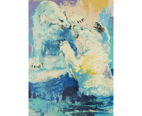 LeRoy Neiman (American, 1921-2012). Silkscreen print titled "Polar Bears" depicting two of the artic bears attacking each oth