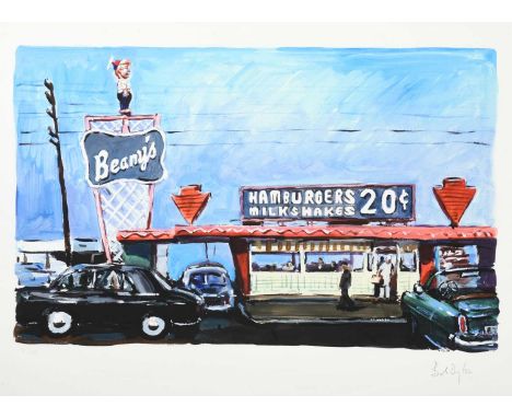 Bob Dylan (b.1941) American"Hamburger Stand, Long Beach" (2017)Signed and numbered 46/295, giclee print from "The Beaten Path