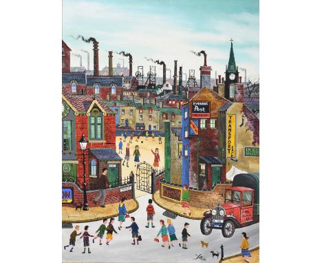 Allen Tortice (b.1948)"School Scene (Blackpool)"Signed, inscribed verso and dated 1989, oil on canvas, 76cm by 58cmMarks to t