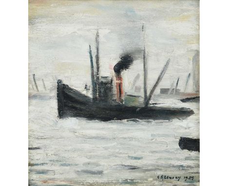 Laurence Stephen Lowry RBA, RA (1887-1976)"Tug"Signed and dated 1959, oil on panel, 19cm by 17.5cmProvenance: Picadilly Galle