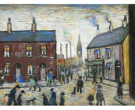 Laurence Stephen Lowry RBA, RA (1887-1976)Street scene with figures (1947)Signed and dated 1947, pastel, 27cm by 35.5cmProven