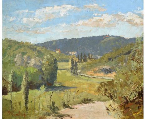 Ronald Ossory Dunlop RA (1894-1973)Sunlit landscape, probably on the ContinentSigned, oil on canvas board, 34cm by 40cmProven