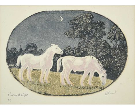Gwen Raverat (1885-1957) "Horses at Night"Signed, inscribed and dated (19)13, woodblock print, 15cm by 20cmSlight time staini