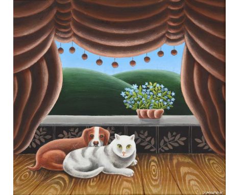 Jerzy Marek (1925-2014) Polish"Friends"Signed, inscribed and dated 1975, oil on board, 20cm by 22cmSome light surface dirt. A