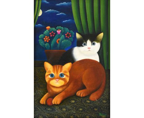 Martin Leman RBA, RWS (b,1934) "Playmates"Signed, inscribed verso, oil on board, 39cm by 25.5cmSome light surface dirt. Super