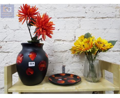 2 POOLE VASES AND GLASS VASE 