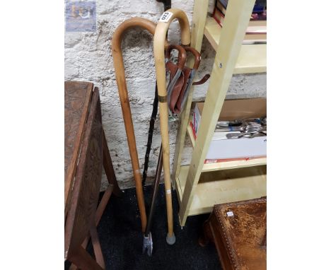 3 WALKING STICKS AND SHOOTING STICK 