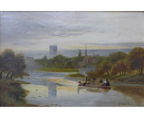 K. Breedon, river landscape, oil on canvas, another oil painting and a small print