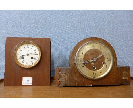 An oak mantel clock and a French clock