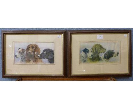 A pair of hunting dogs prints, framed