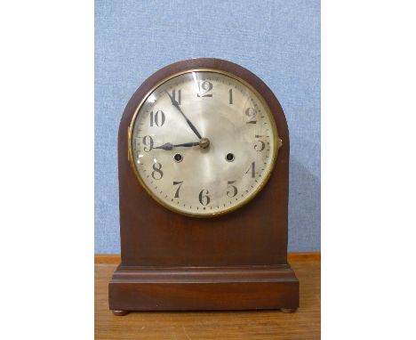A Hamburg American Clock Company oak Westminster chime mantel clock