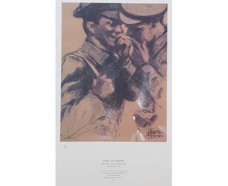 WILLIAM CONOR PRINT 'GIVE US A LIGHT' THE 36TH ULSTER DIVISION - IMPRESSED WITH ROYAL ULSTER RIFLES MUSEUM