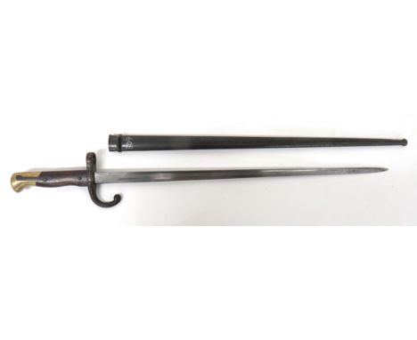 M1882 Kropatschek Steyr Bayonet20 1/2 inch, T section blade.  Forte marked "Steyr 1882".  Steel muzzle ring, turn down hook q