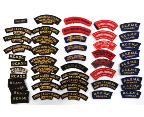 87 x Canadian And Australian Embroidery Shoulder Titlesincluding North Nova Scotia Highlanders Canada ... Fort Garry Horse Ca