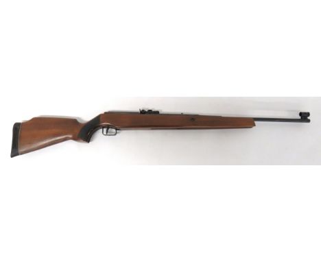 Original Model 50 Air Rifle.22, 19 inch, blued fixed barrel.  Front hooded sight.  Rear leaf sight.  Lower cocking lever with