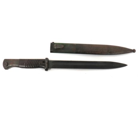 WW2 German K98 Bayonet, Matching Numbers10 inch, single edged, blued blade.  Forte with maker "COF 44".  Serial number "0437"