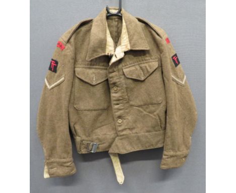 WW2 Dated 1940 Pattern Battledress Jacketkhaki woollen, single breasted, closed collar, short jacket.  Lower extended belt.  