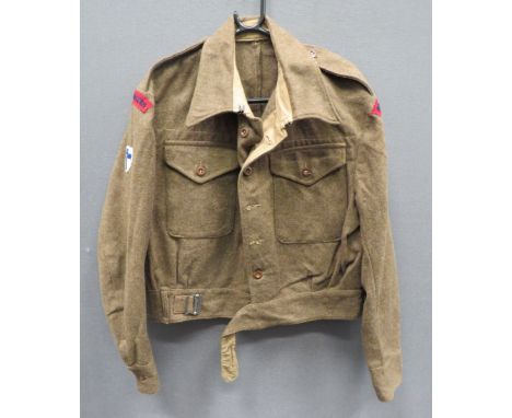 1940 Pattern Royal Engineers Battledress Jacketkhaki woollen, single breasted, closed collar, short jacket.  Lower extended b