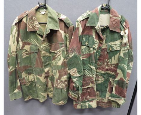 Two Rhodesian Pattern Camouflaged Jacketsbrown, green and tan, splinter camouflage, single breasted jackets.  Patch chest and