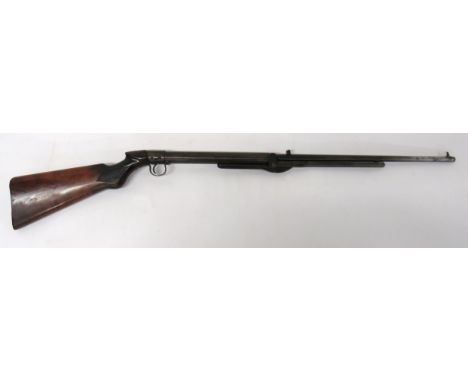 BSA Standard Model Air Rifle.22, 19 1/2 inch, blued fixed barrel.  Front blade sight and rear, adjustable block sight.  Lower
