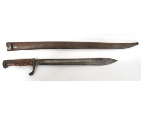 Imperial German Seitengewehr M1898/05 Butcher Bayonet14 1/2 inch, single edged blade widening towards the point. Wide fuller.