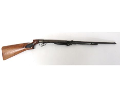 BSA Improved Model D Air Rifle.177, 19 1/2 inch, blued fixed barrel.  Front blade sight and rear, adjustable block sight.  Lo