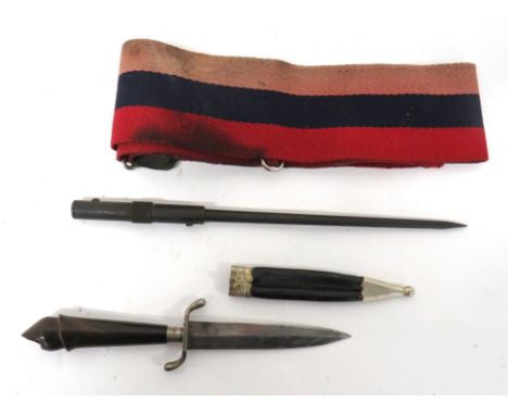 Imperial German Period Combat Knife4 3/4 inch, single edged blade.  S shape crossguard.  Steel ferrule.  Carved horn grip.  C