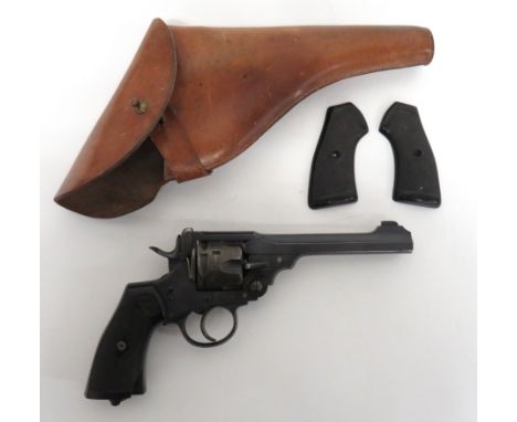 Deactivated Webley Patent "W.S. Army Model" WW1 Revolver.455, 6 inch, blackened, hinge open barrel.  Front blade sight.  Barr