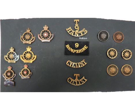16 x Various 9th Batt Hampshire Reg Cap, Collar And Titlescap consist brass KC, slider ... Brass KC, lugs ... Brass and ename