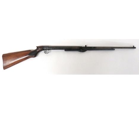 BSA Early Pre War Pattern Air Rifle.22, 19 1/2 inch, blued fixed barrel.  Front blade sight and rear, adjustable block sight.