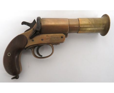 Deactivated WW1 Dated British Brass Flare Pistol1 inch, 5 3/4 inch, brass barrel with flared muzzle.  Breech with Ordnance st