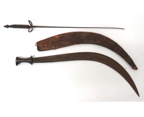 19th Century Sudanese Sword26 1/2 inch, double edged, curved blade with central shallow rib.  Polished wooden grip of typical