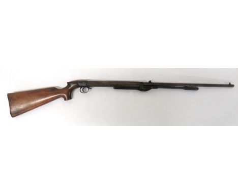 Early BSA Air Rifle.22, 19 1/2 inch, fixed barrel.  Front blade sight.  Rear adjustable V sight.  Lower cocking lever with si