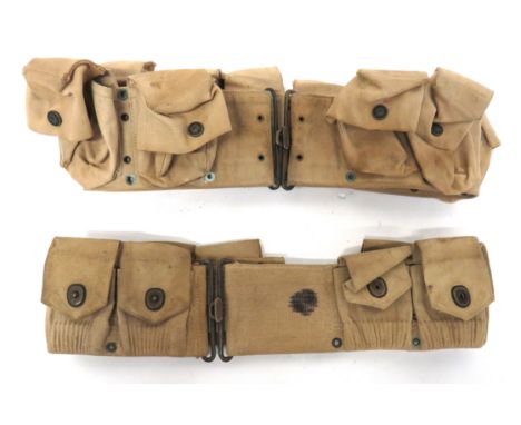 Two American Ammunition Beltsconsisting light khaki tan webbing, M1918, nine pouch cartridge belt.  Blackened front hook buck