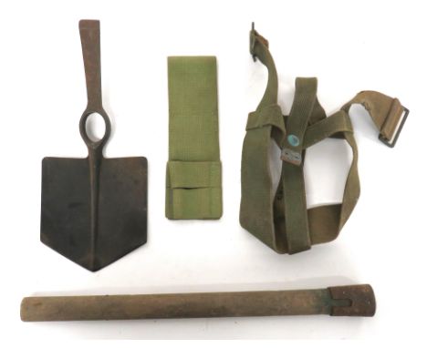 Small Selection Of 1908 Pattern Webbing Equipmentconsisting a 1915 dated, entrenching tool head by "Brades" ... Wooden handle