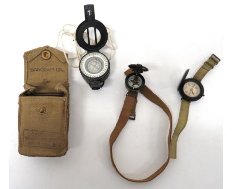 3 x Various Military Compassesconsisting British Airborne pattern, wrist compass.  The rear with Ref No 6B/107-8171.  Long ca