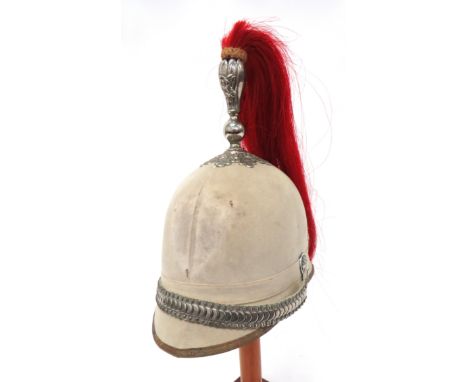 United States Infantry Officer's Summer Pattern Helmetwhite felt, four panel crown with rounded peak and rear brim.  Leather 